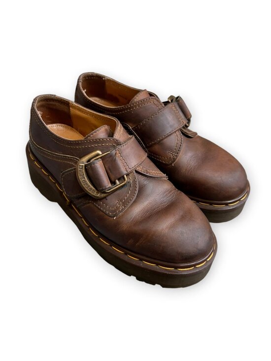 VINTAGE Dr Martens Gaucho Leather Shoes Brown Monk Strap Oxford Buckle Y2K M5 W6 main image 7